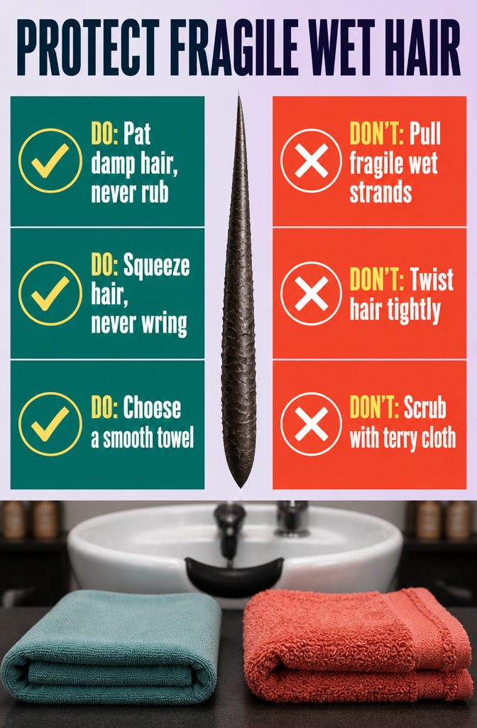 Illustrated guide to protecting wet hair while handling it gently
