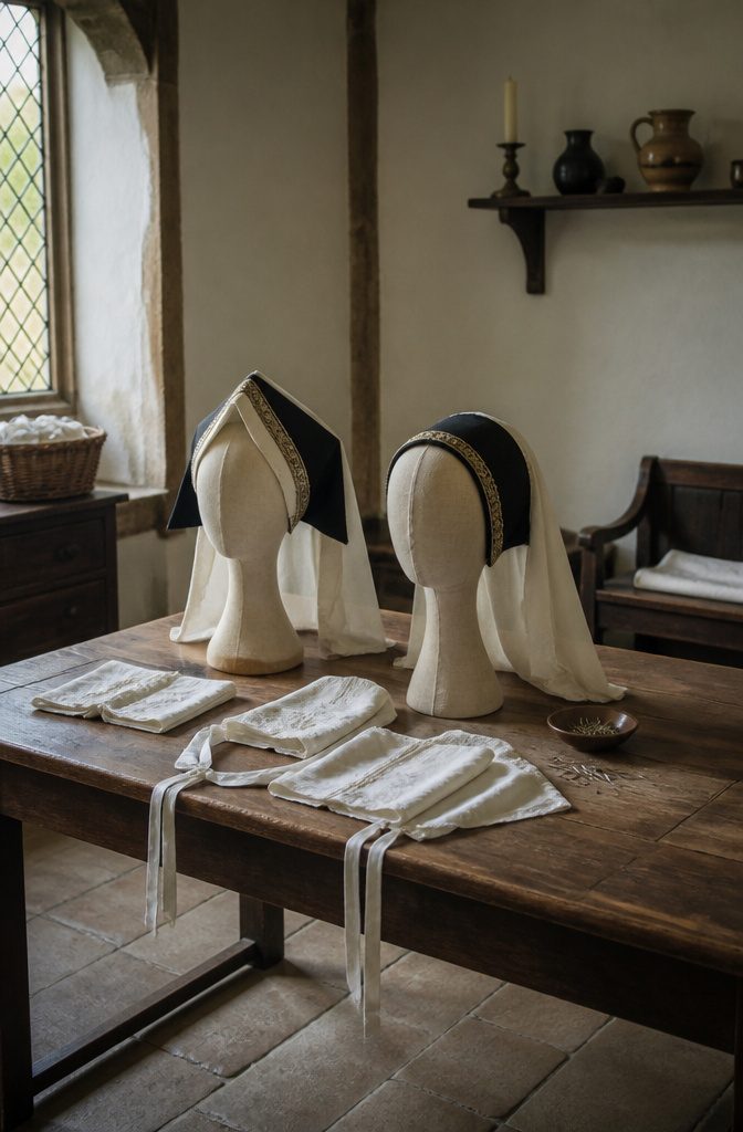 Tudor gable hood and French hood shown with distinct peaked and curved shapes